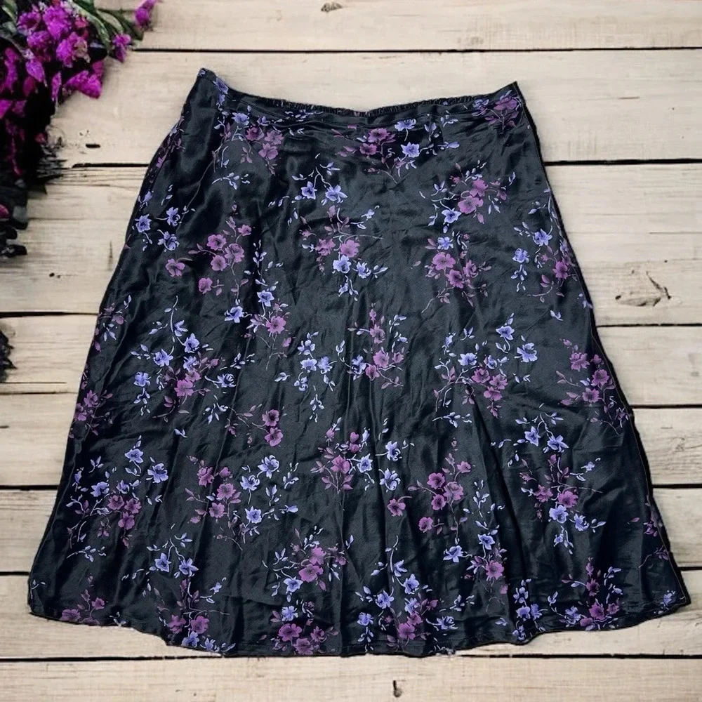 Vintage 90s Y2K TEAZE Girls XL Dark Floral Midi Skirt Whimsigoth Grunge